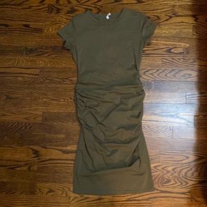 Olive Green ruched tshirt dress. Body con style